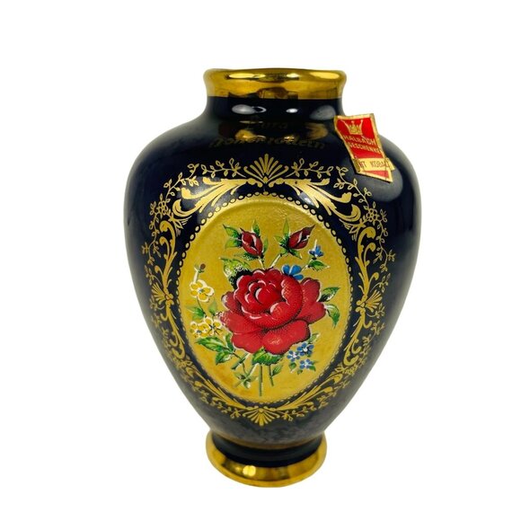 Rare Halbach Vase Geschenke Um German Colbalt Blue Echt Kolbalt u Flower Hand Pa